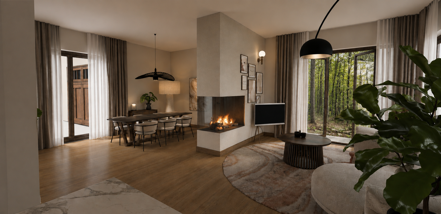 Woon- en eetkamer in een woningvisualisatie