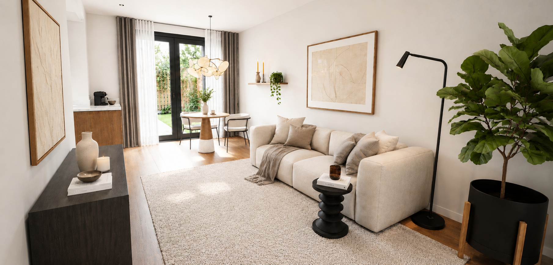 Zithoek in een woningvisualisatie