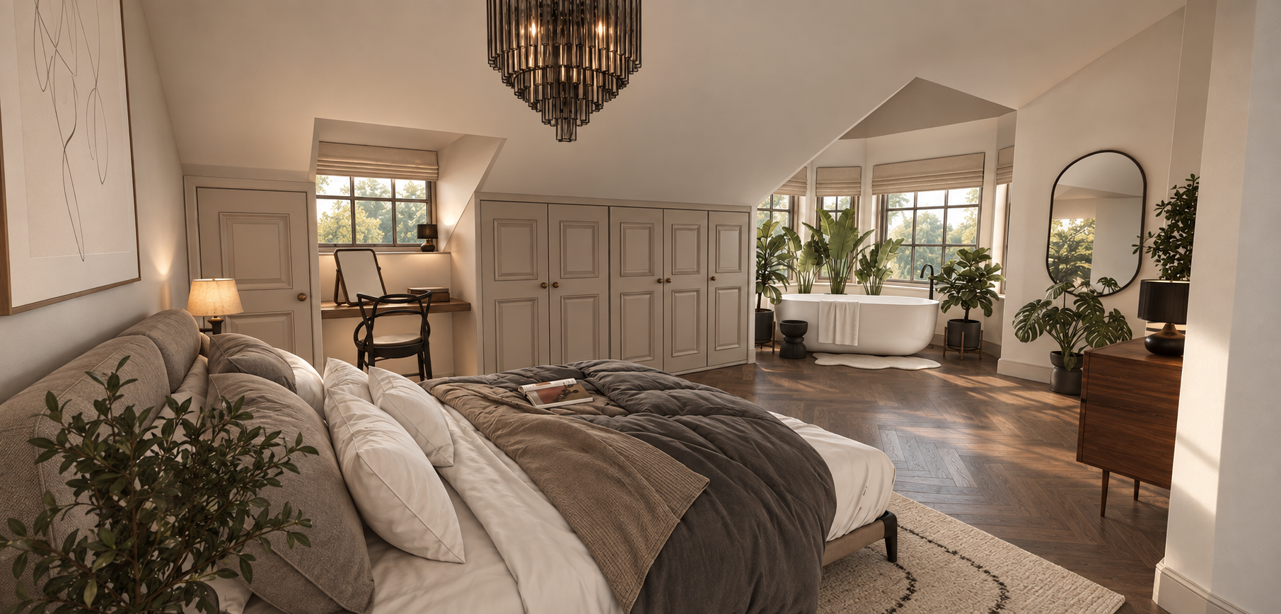 Van een zolder met kleine kamertjes naar een ruime slaapkamer met badkamer en suite.